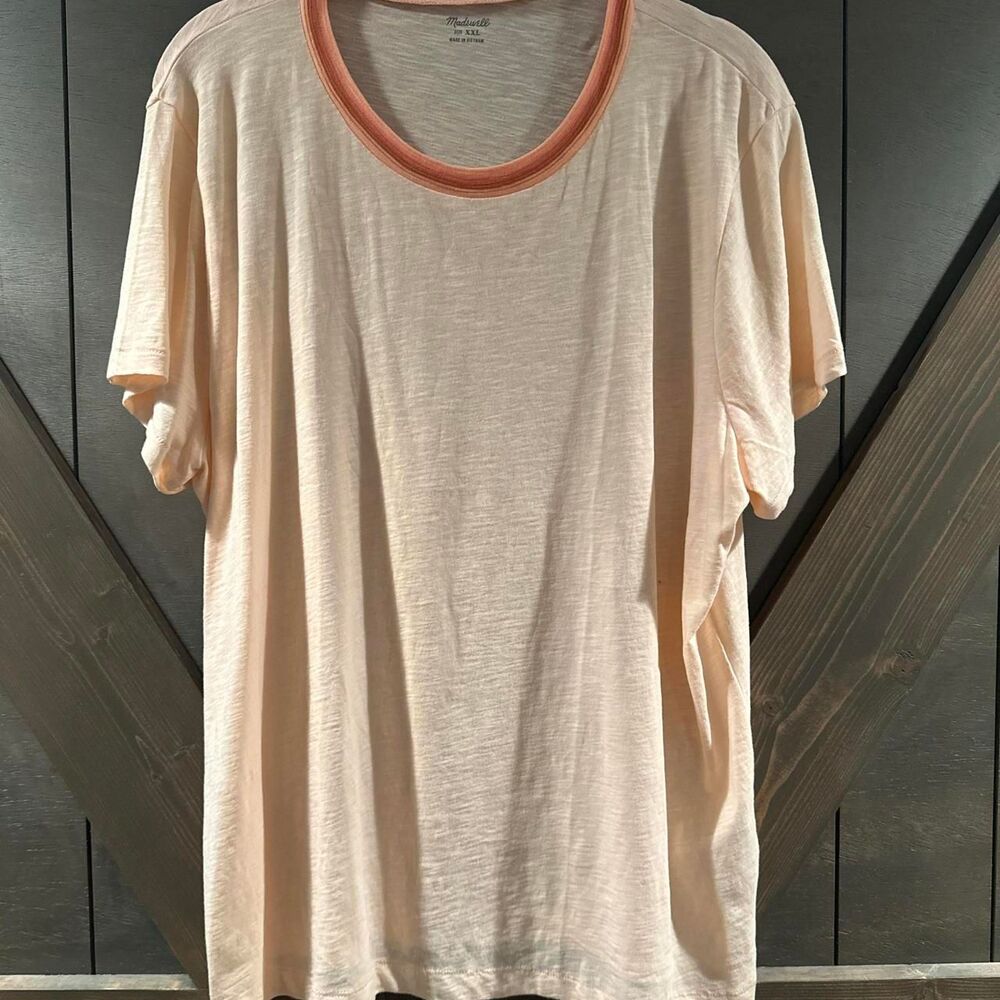 Madewell Women's Pink and Cream T-shirt